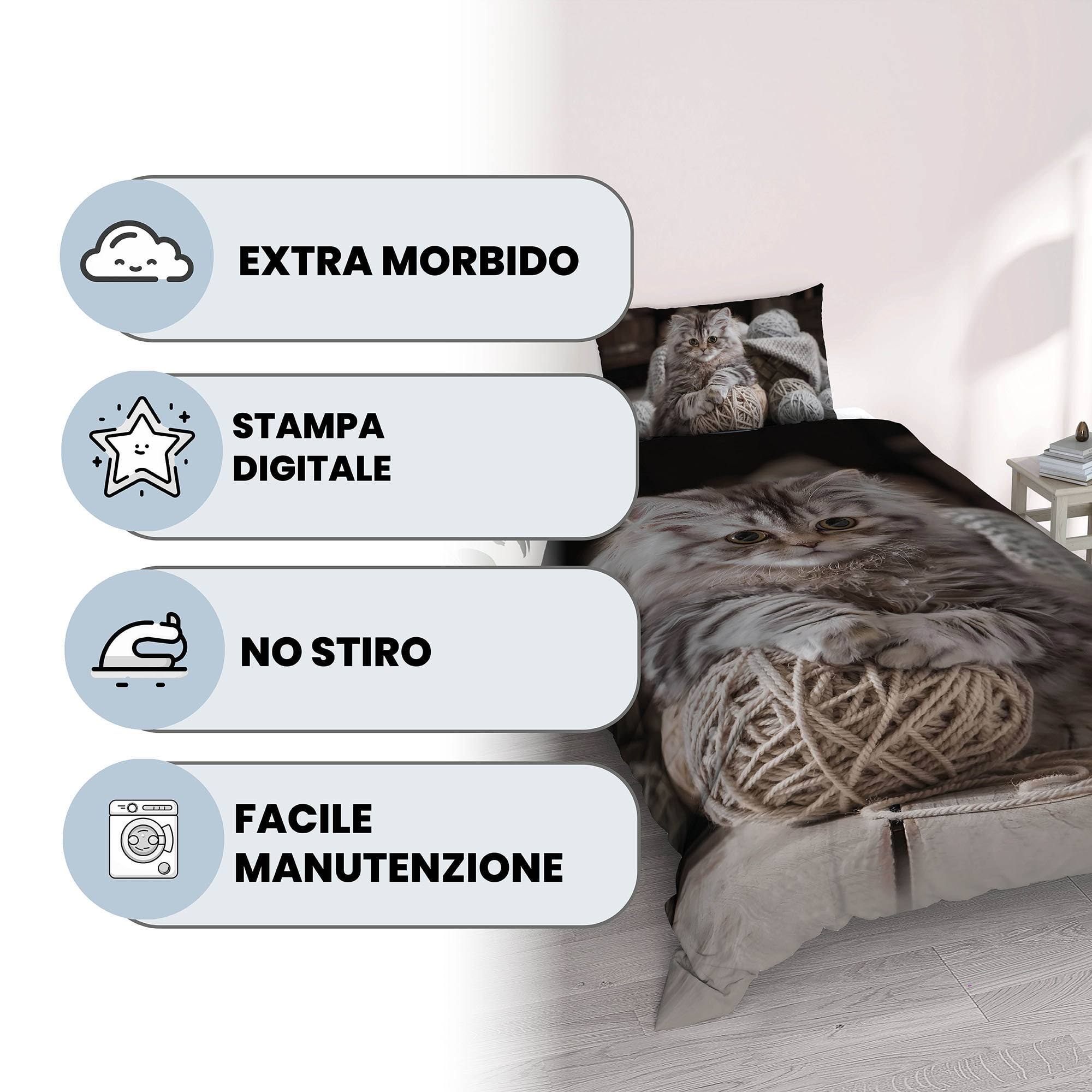 PARURE COPRIPIUMINO GOODNIGHT SINGOLO - STAMPA DIGITALE 100% Microfibra