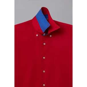 Camicia Uomo 2 Bottoni Button Down Slim Satin Unito Rosso