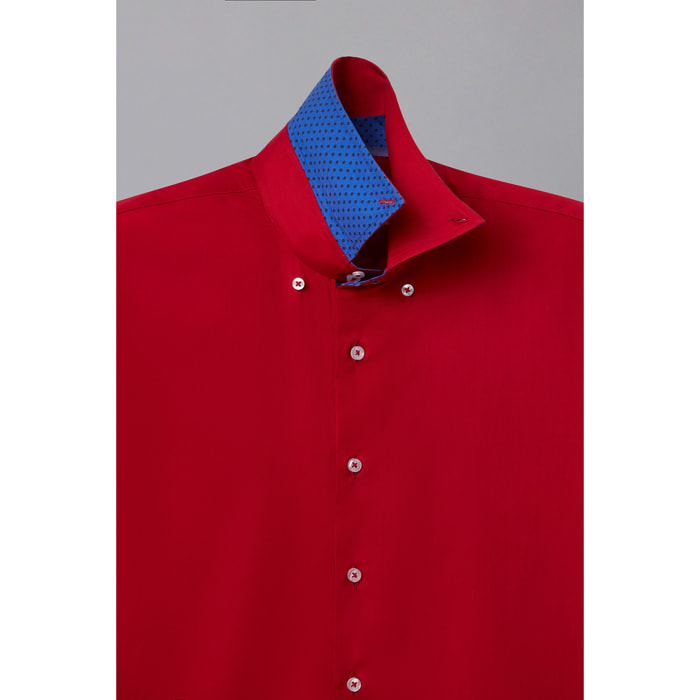 Camicia Uomo 2 Bottoni Button Down Slim Satin Unito Rosso