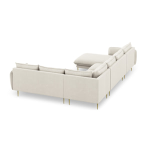 Canapé d'angle droit panoramique "Vienna" 7 places en tissu structurel beige clair
