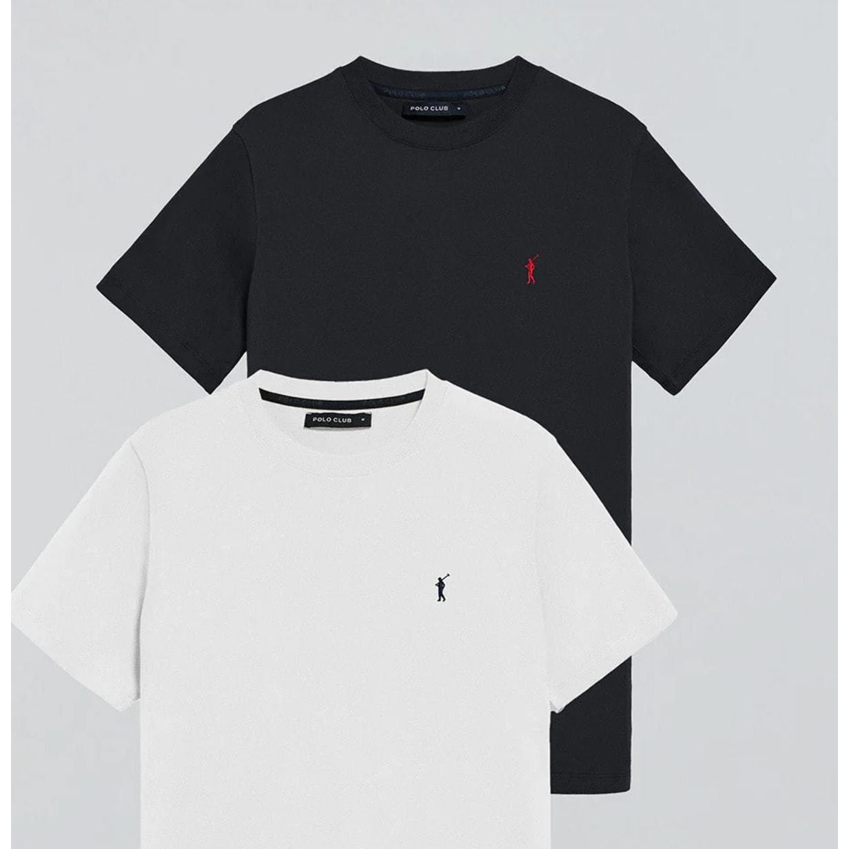 Pack de dos camisetas azul marino y blanca con cuello redondo y logo bordado Rigby Go