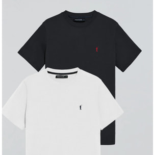 Pack de dos camisetas azul marino y blanca con cuello redondo y logo bordado Rigby Go