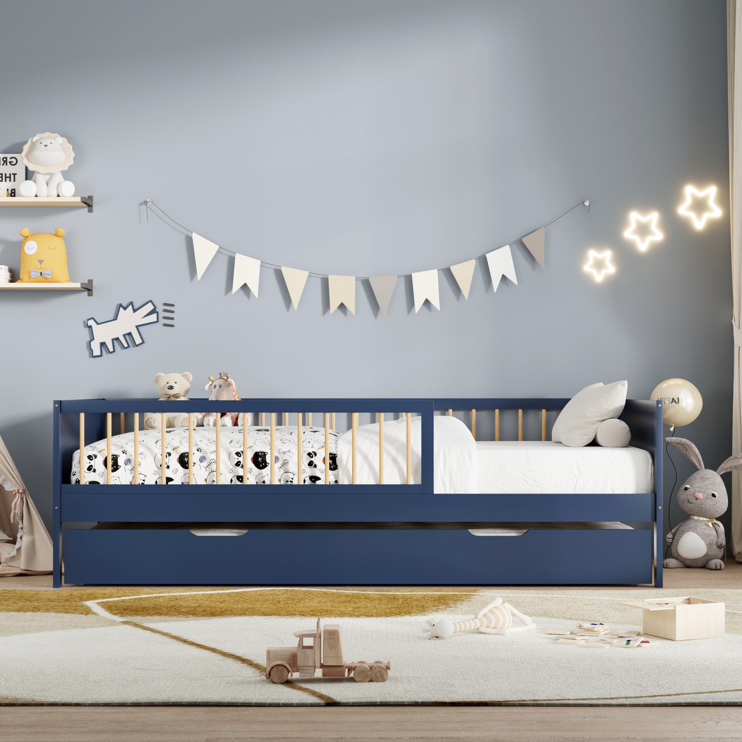 Lit gigogne pour enfant 190x90cm bleu foncé ADAM