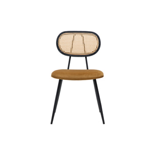 Chaises design en tissu velours bronze, métal noir et cannage rotin (lot de 2) SWANN