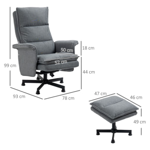 Sillón de Masaje Relax Eléctrico con Reposapiés Sillón Masaje Tapizado en Lino con Mando a Distancia y 8 Zonas de Masaje Carga 120 kg 78x81x99 cm Gris