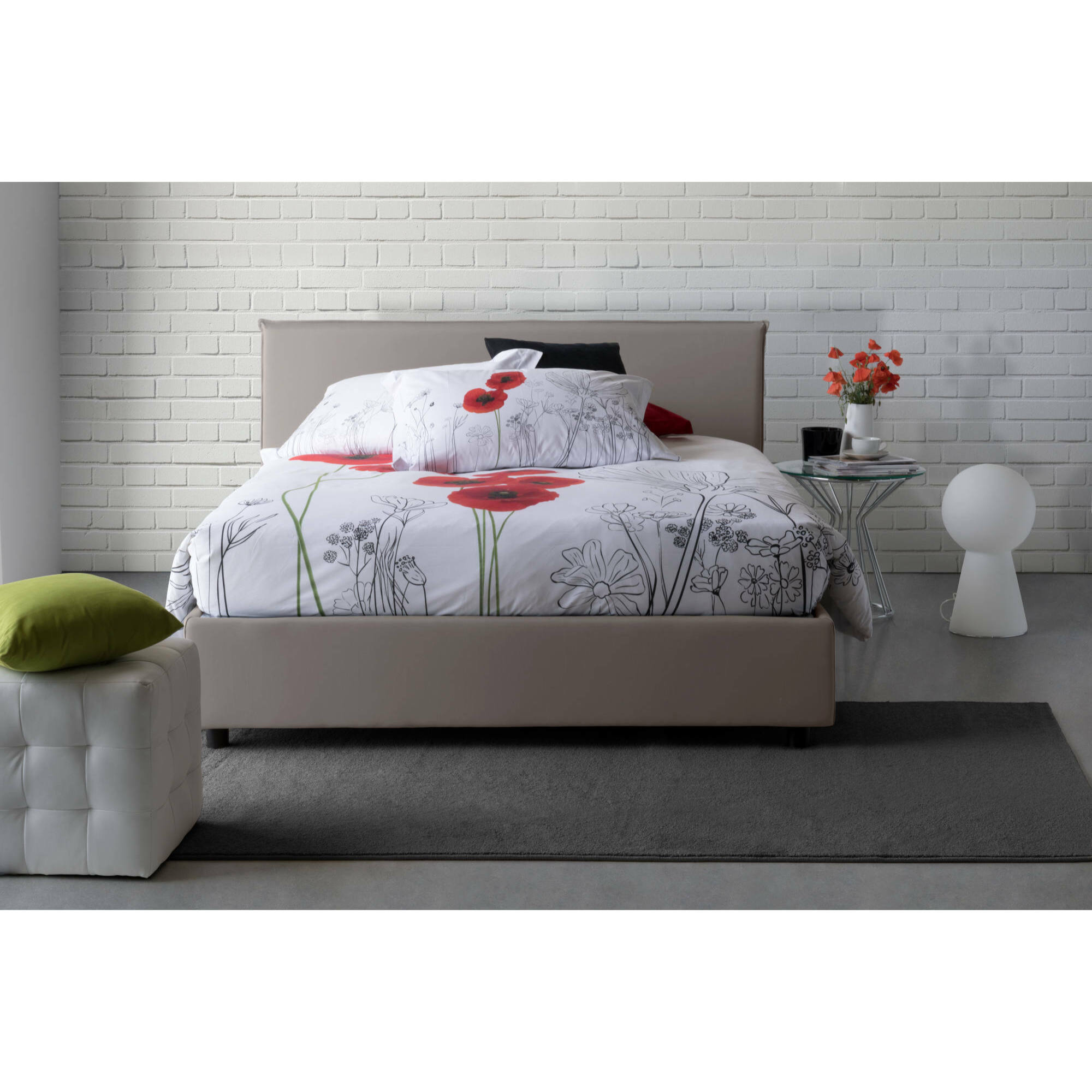 Letto matrimoniale Ariadni, Letto contenitore con rivestimento in tessuto, 100% Made in Italy, Apertura frontale, con materasso Cm 160x200 incluso, Tortora