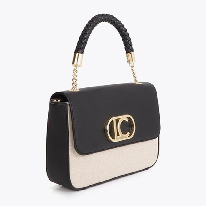 Borsa a tracolla con patta in similpelle bicolore