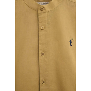 Camicia cotolino kaki con collo alla coreana, regular fit e ricamo Rigby Go