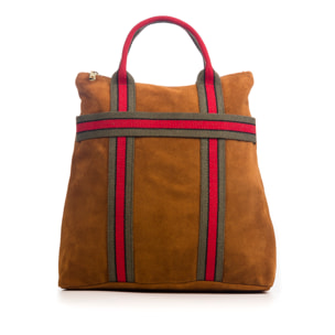 FIRENZE ARTEGIANI Borsa Zaino Venusta da Donna. Vera Pelle Scamosciata Premium Tela Stampata Made in Italy 35x10x35 Cm. Colore: pelle