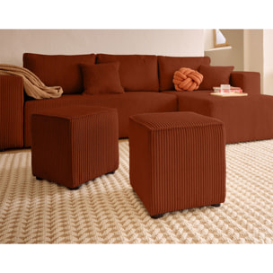 Topaze - canapé d'angle réversible 4 places - convertible avec coffre, tablette et poufs - en velours côtelé - Terracotta