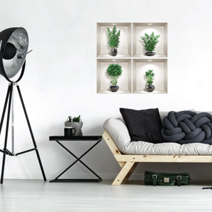 Stickers muraux 3D | Sticker Mural Autocollant effet 3D bambous dans les vases noir - Stickers adhésifs 3D Chambre Salon Trompe l'oeil