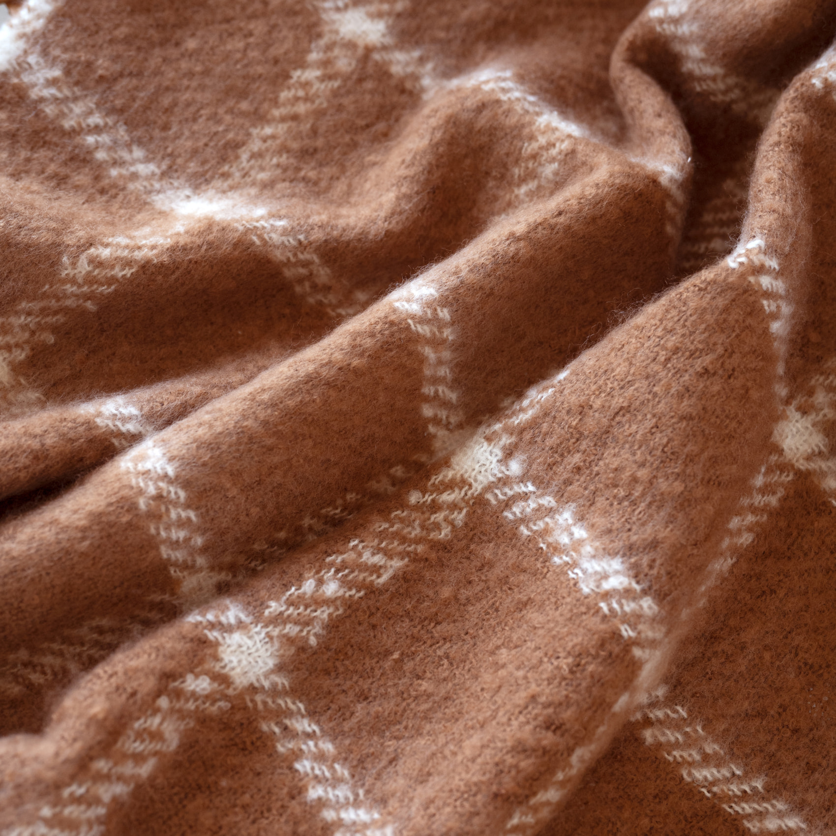 Plaid à carreaux aspect mohair avec franges - Marron Clair
