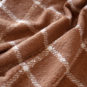 Plaid à carreaux aspect mohair avec franges - Marron Clair