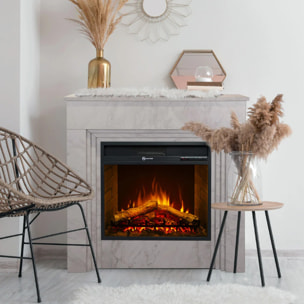 Bellini - Camino Elettrico Da Terra con Effetto Fiamma 96x96x35 cm in Legno Effetto Marmo Bianco