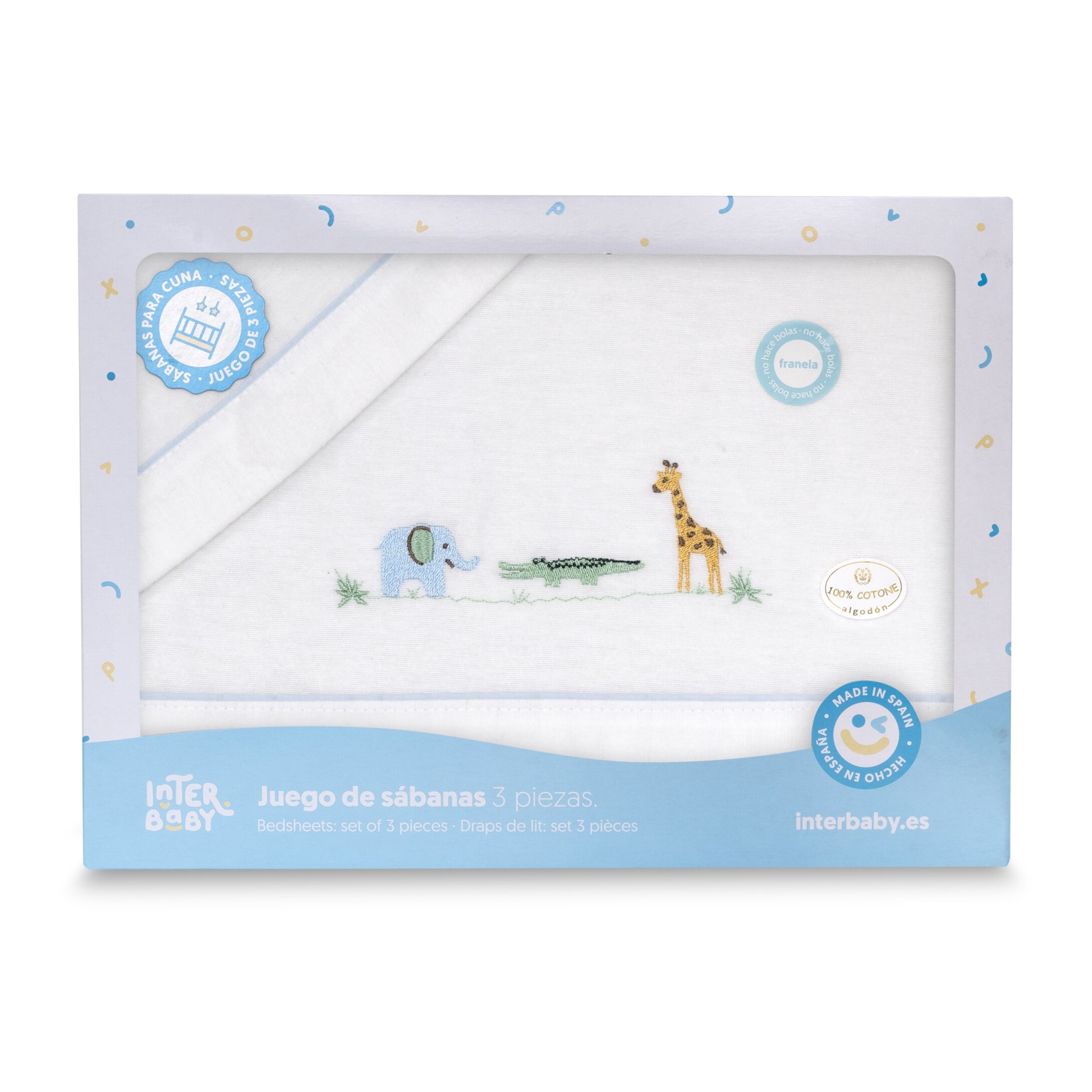 Triptico Coche Franela Jirafsa Savanna Bco/Azul