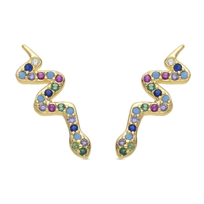 Pendientes acabado oro amarillo de 18k y Circonita Multicolor