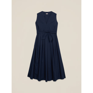 Oltre - Vestido midi de popelina con cinturón - Azul