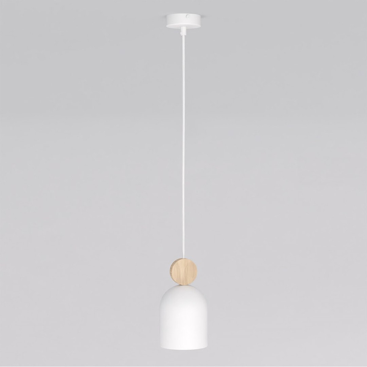 Lampada a sospensione Mesi in acciaio bianco opaco e legno