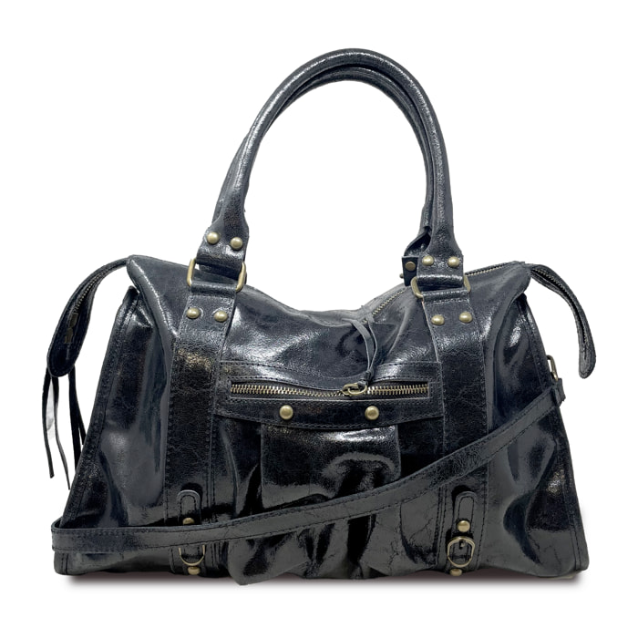 Chicca Borse - Borsa a Mano Donna in Vera Pelle - Colore Nero