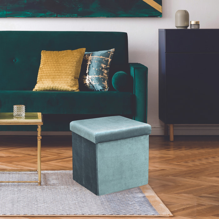 Coffre Pouf Pliable Velours Cotele Giulia Bleu