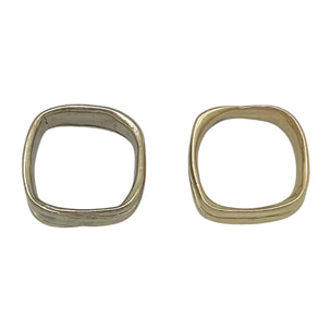 Pareja de anillos cuadrados Lineas dorado chapado-latón