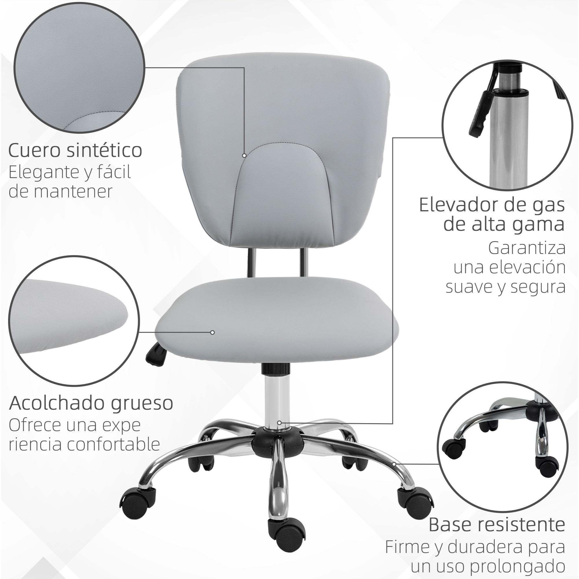 Silla de Oficina sin Reposabrazos Silla de Escritorio Juveniles con Altura Ajustable y Función de Inclinación Carga 120 kg 50x54x87,5-96,5 cm Gris Claro