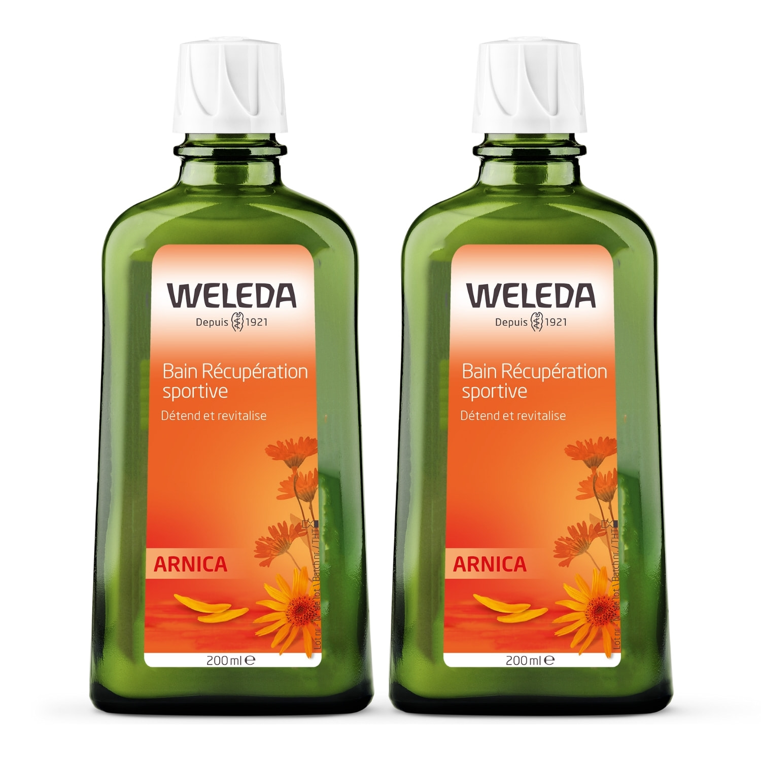 WELEDA - Duo Bain Récupération sportive à l'Arnica - Défatigant et délassant -  Vegan*- Certifié Natrue**- Flacon 200 ml  x 2