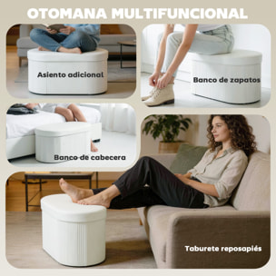 Puff Almacenaje, Banco Almacenaje Plegable, 72 L, 76x38x35 cm, Tapizado en Terciopelo, Baúl de Almacenamiento, Carga 120 kg, Taburete para Sala de Estar, Dormitorio, Entrada, Crema