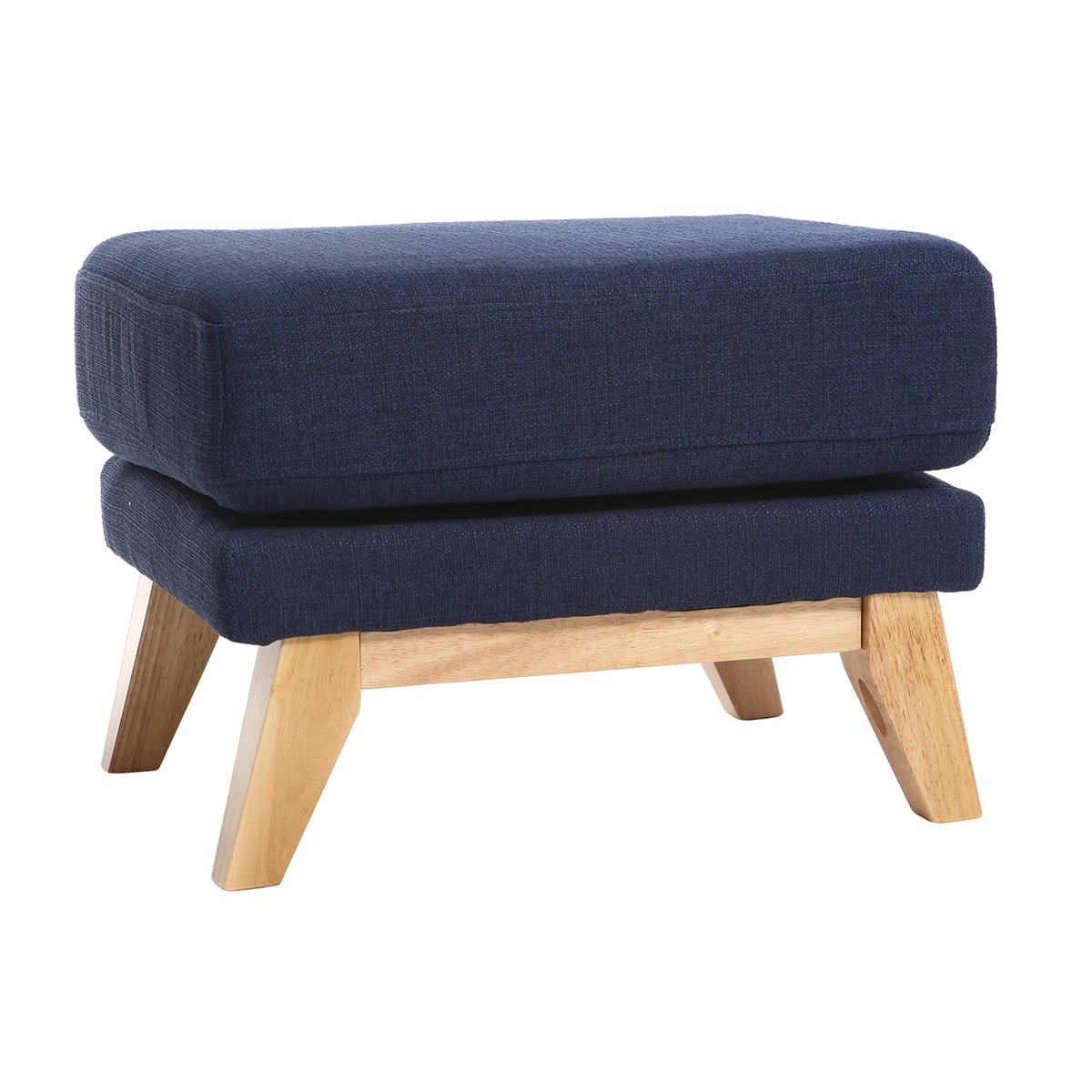 Pouf repose-pieds déhoussable scandinave en tissu bleu foncé et bois clair OSLO