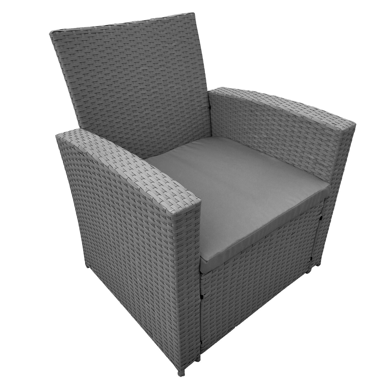 Salon de jardin COMINO en résine tressée grise 4 places - coussins gris