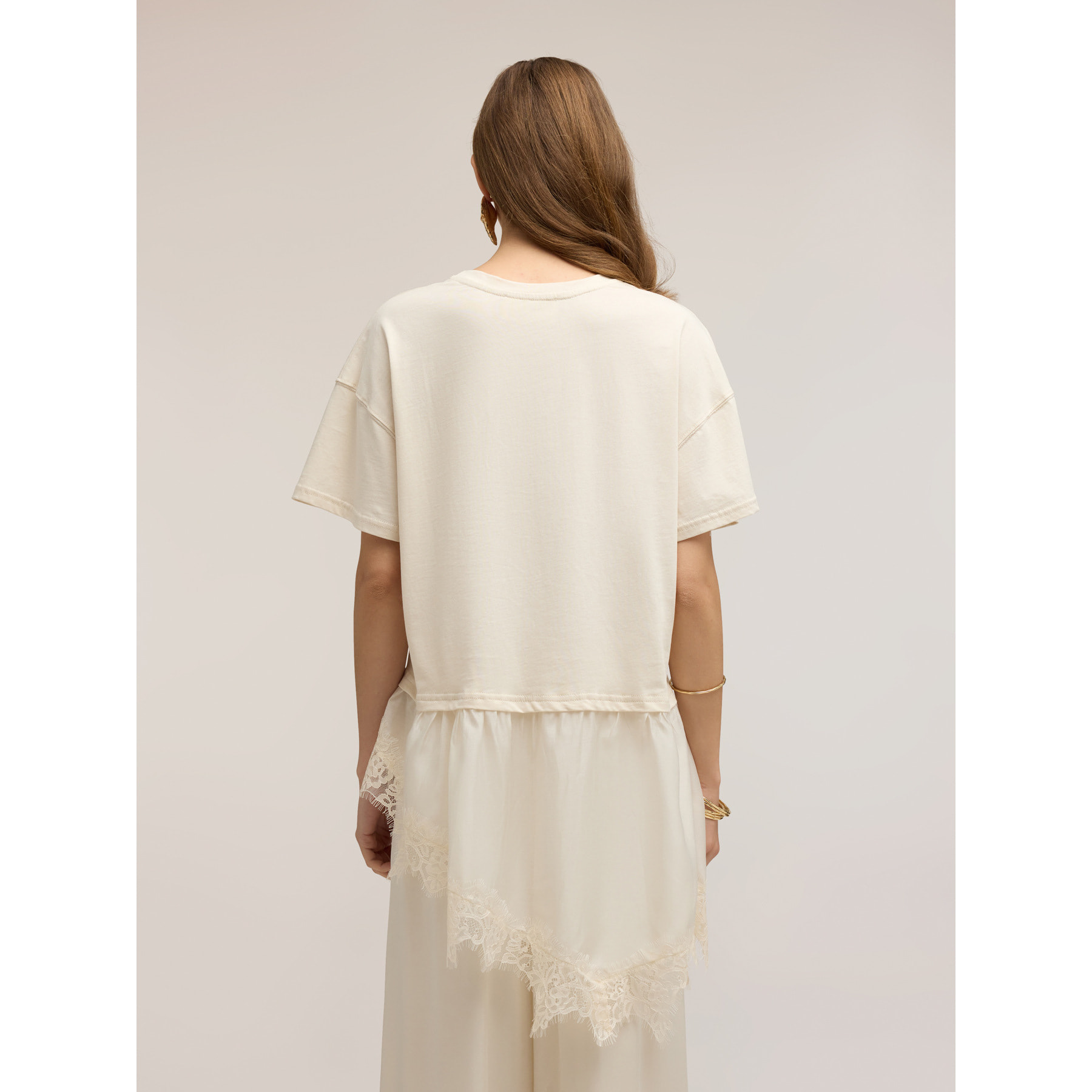 Motivi - T-shirt con inserto in pizzo - Bianco