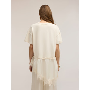 Motivi - T-shirt con inserto in pizzo - Bianco