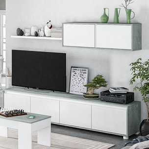 Parete Attrezzata Ginevra Mobile Soggiorno TV con Mensole Salotto Legno Base Televisione Sala da Pranzo Design Moderno 200x41x43 cm Bianco e Cemento