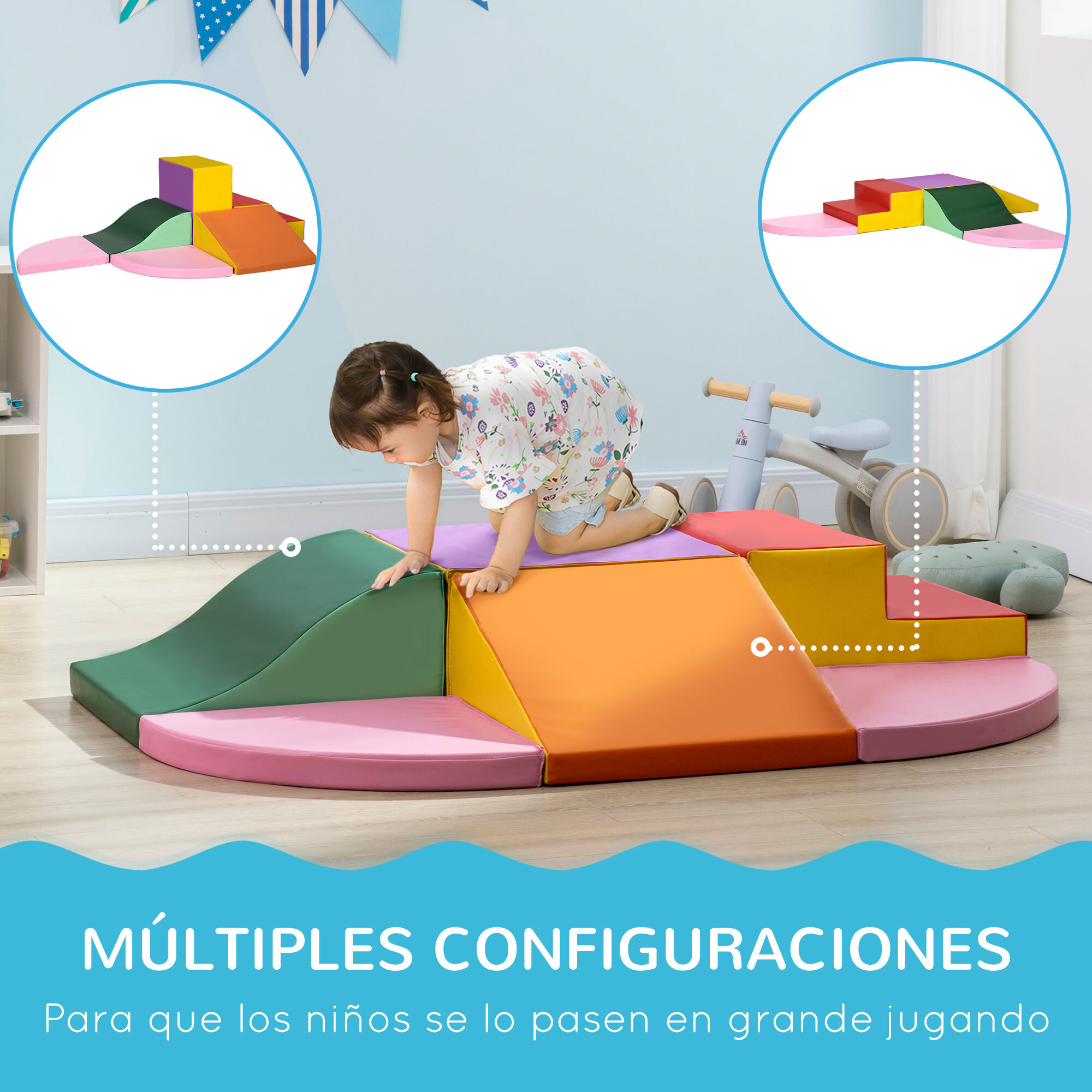 Juego de 6 Bloques de Espuma para Niños de 12-36 Meses Juguetes de Educativo Juguete de Construcción Infantil para Escalar y Gatear 150x100x24 cm Multicolor