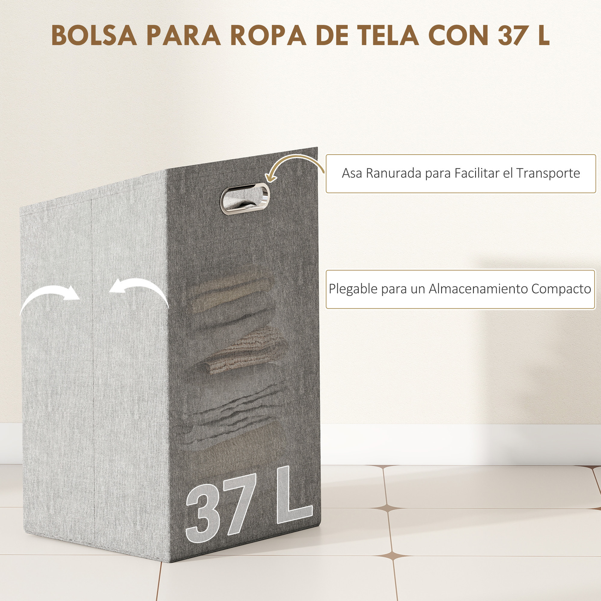 Mueble de Baño con Cesto Ropa Sucia, Mueble Ropa Sucia de Bambú, Bolsa de Ropa Extraíble y Lavable con Asa, 2 Estantes Abiertos, para Lavadero, 40x30x95 cm Natural y Gris