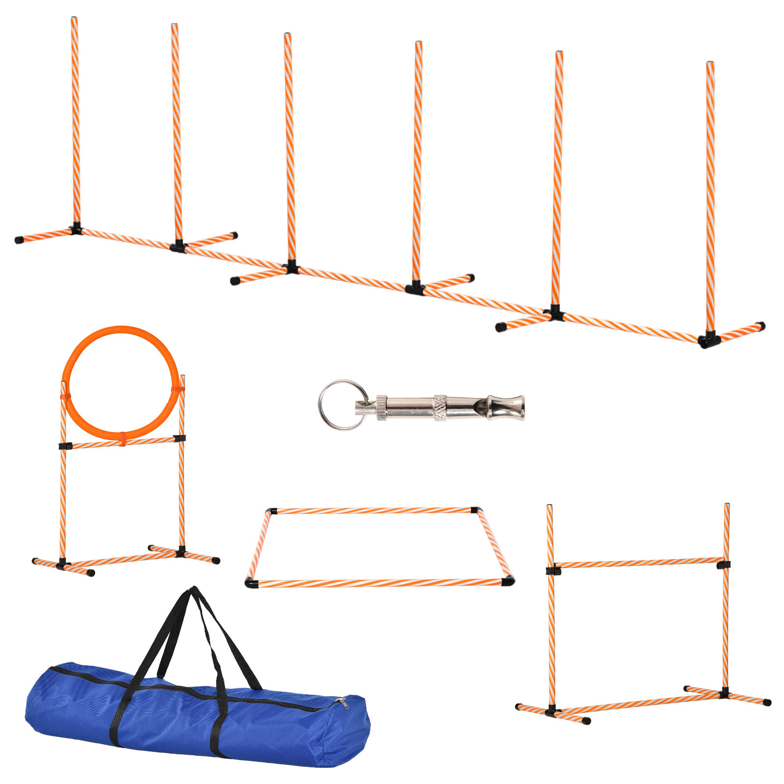 Set de Entrenamiento de Agilidad para Perros de 4 Piezas Juego de Agilidad para Perros con Piquetes para Slalom Zona de Reposo Valla y Anillo de Salto Naranja