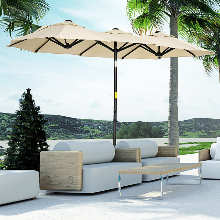 Sombrilla Doble 2,95x1,52 m Sombrilla Terraza Exterior con Inclinación de 45° Manivela Manual y 3 Orificios de Ventilación Sombrilla Grande para Terraza Playa Piscina Caqui
