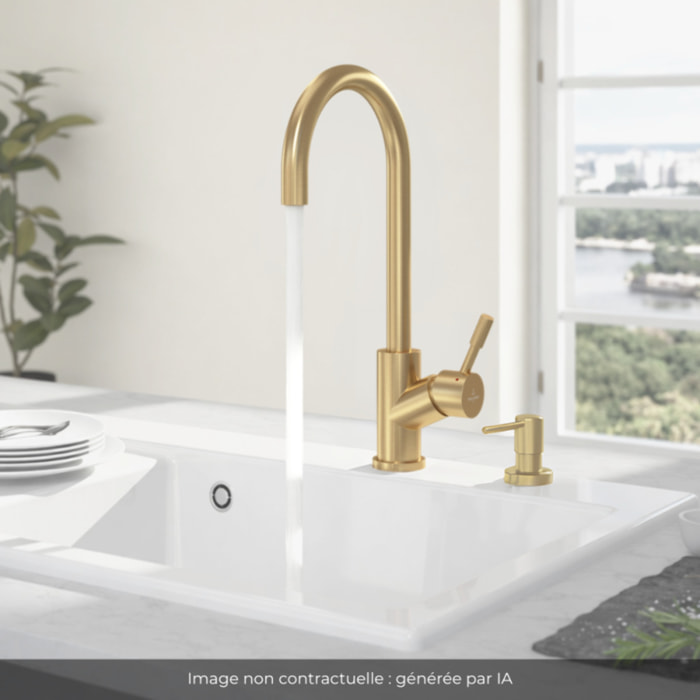 Robinet cuisine Umbrella + Distributeur de savon Or mat