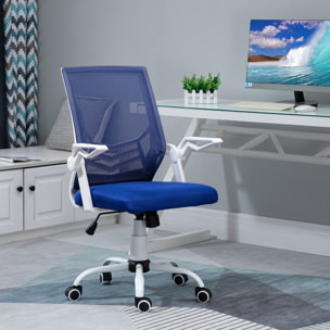 Silla de Oficina Ergonómica Silla Escritorio Giratoria con Altura Ajustable Reposabrazos Abatible Soporte Lumbar Transpirable para Adolescentes Adultos 62,5x55x94-104 cm Azul