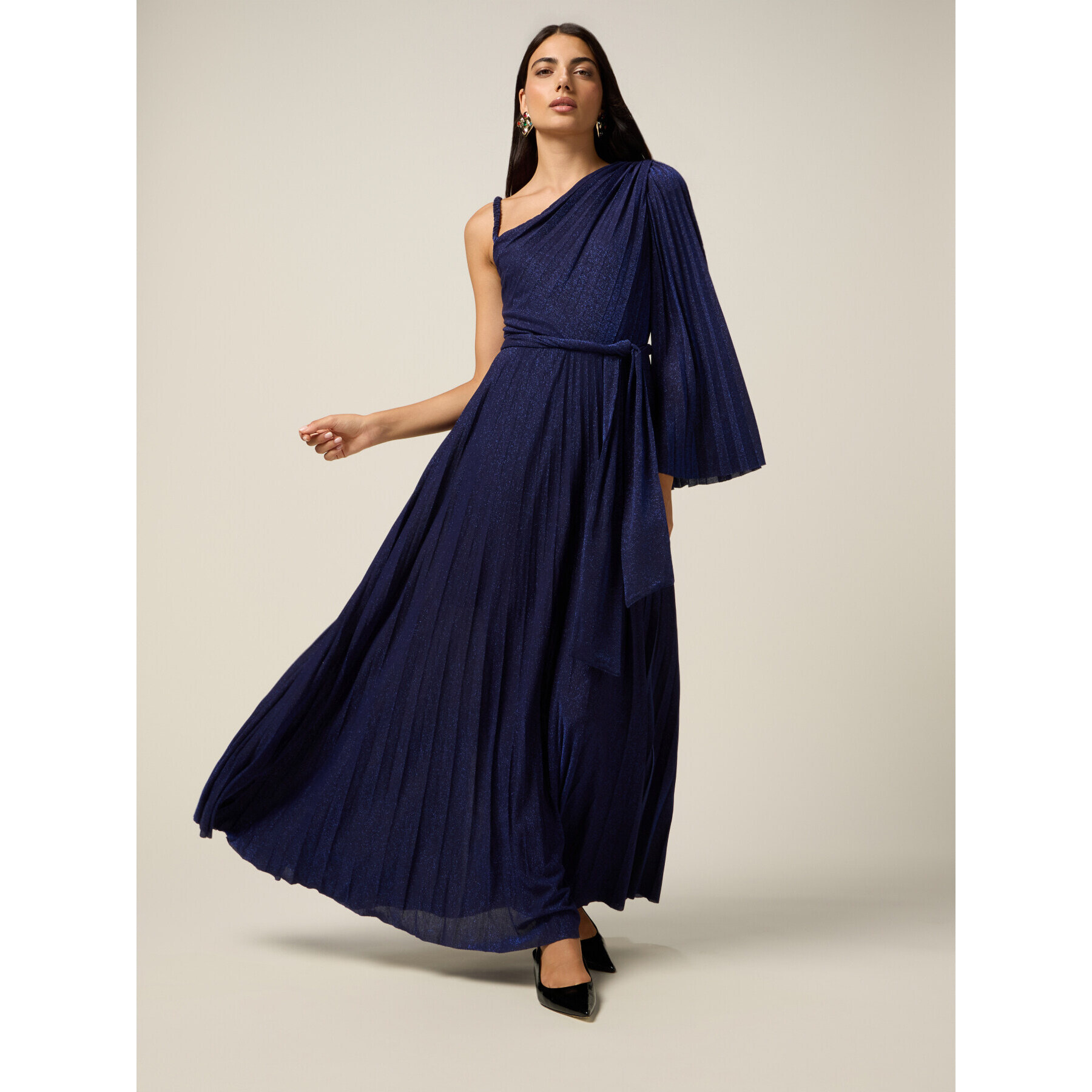 Oltre - Vestito monospalla in jersey lurex - Blu