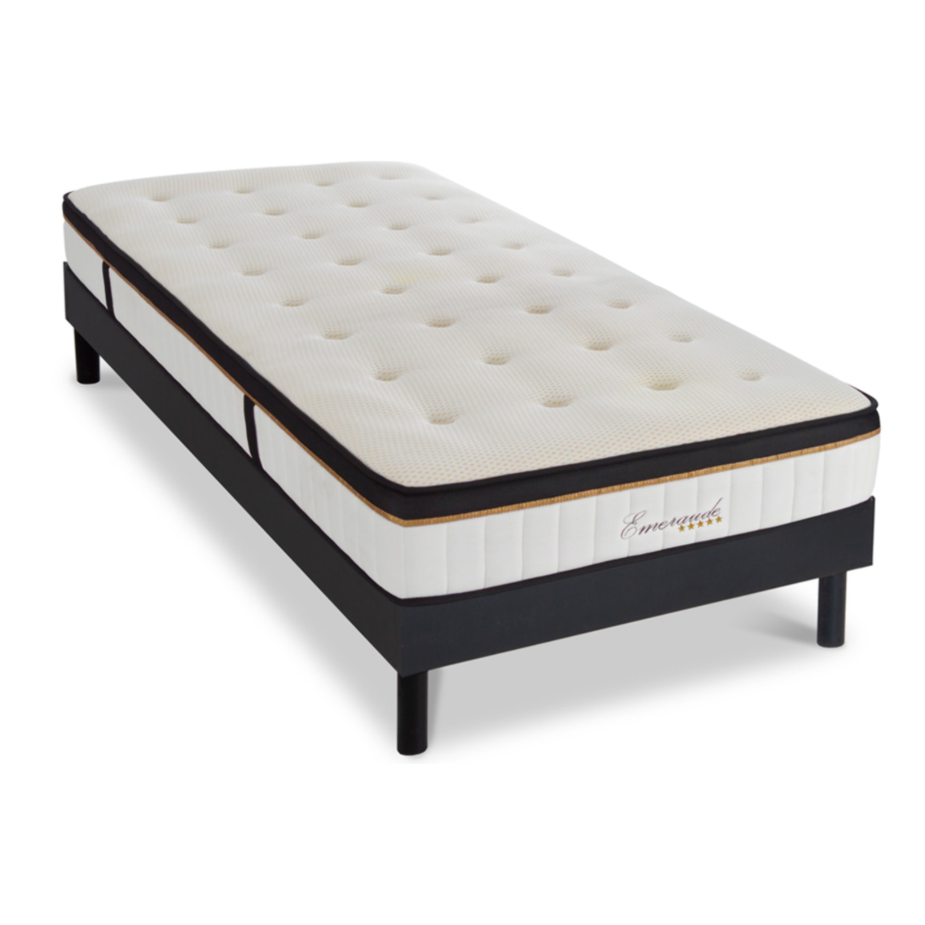 Ensemble EMERAUDE Matelas Mémoire de Forme avec Sommier Kit Bois - 1 place