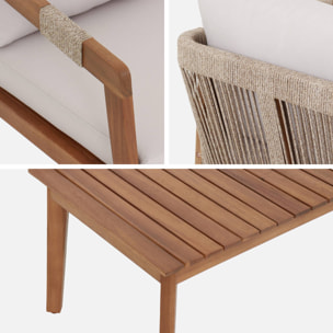 Salon de jardin en acacia 4 places beige avec cordes LOBERIA. table rectangulaire