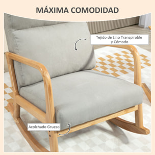 Mecedora Tapizada en Lino Silla Mecedora con Patas de Madera de Caucho y Reposabrazos Mecedora para Lactancia Carga 150 kg para Dormitorio Salón Gris