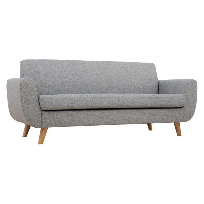 Canapé scandinave 3 places en tissu gris clair et bois clair PURE