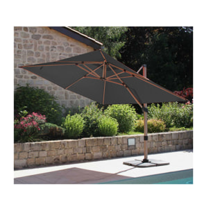 TOPAZE - Parasol déporté 4x3m - effet bois - gris anthracite