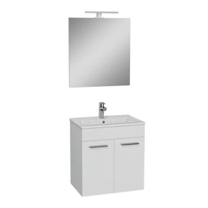 Mia ensemble meuble non assemblé 59x61x39,5 cm + miroir + lavabo céramique +  éclairage LED, blanc brillant (MIASETFP60B)