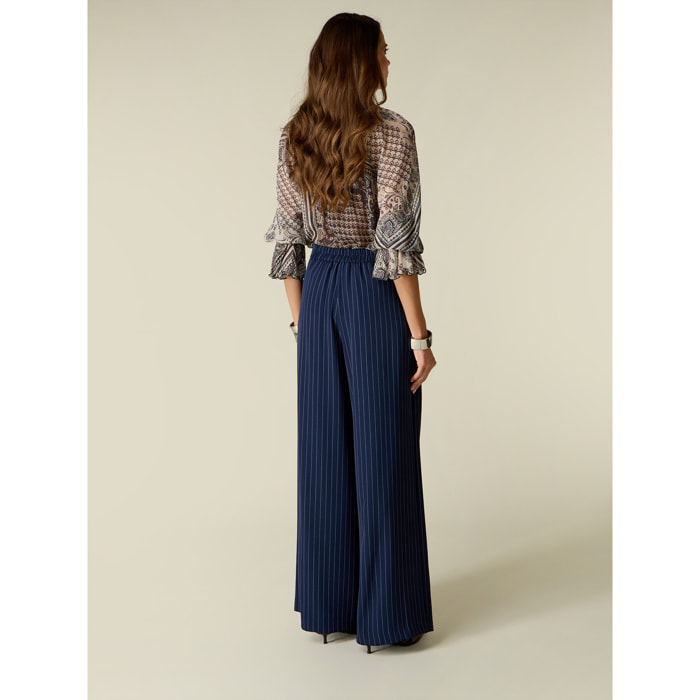 Oltre - Pantaloni palazzo gessati - Blu