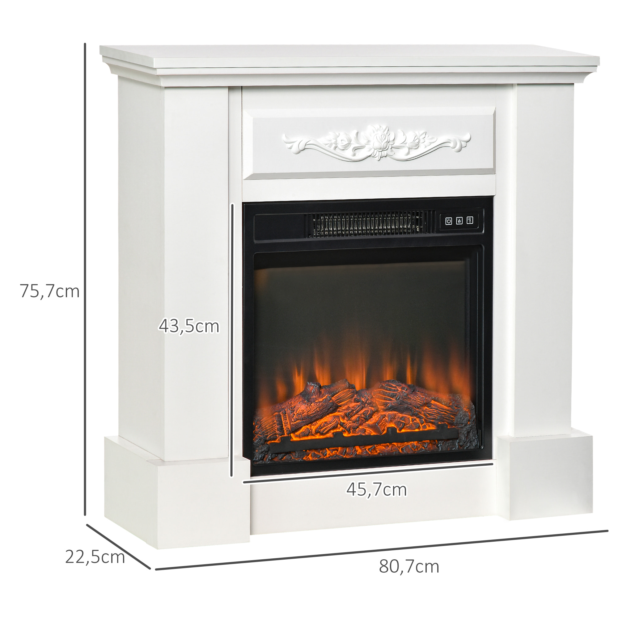 Chimenea Eléctrica 1800W Chimenea Decorativa con Efecto de Llama Mando a Distancia Temporizador Protección Contra Sobrecalentamiento para Sala 30 m² Blanco