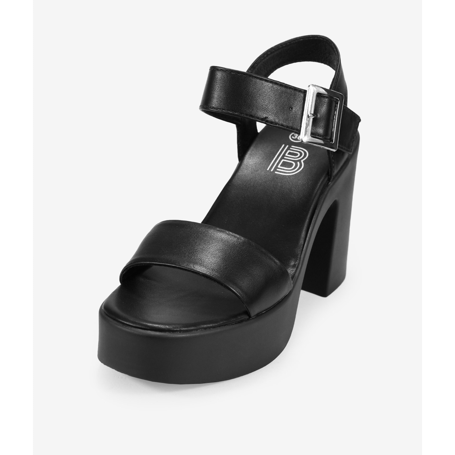 Sandalias de tacón ancho negras con hebilla