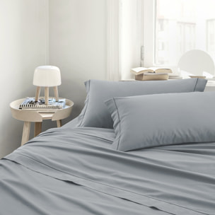 Completo letto in raso tinta unita silver 100% cotone